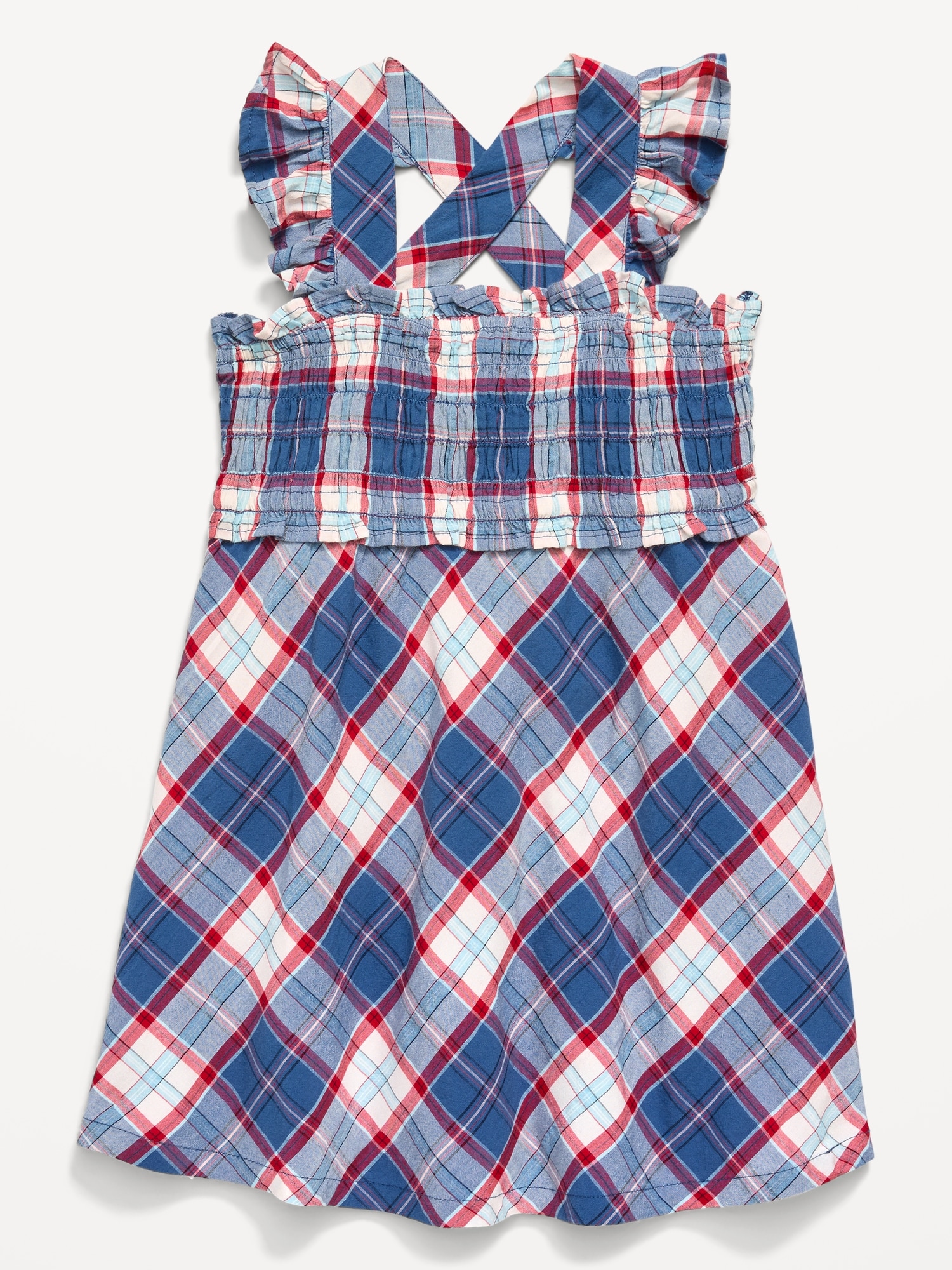 Sleeveless Plaid Smocked Dress for Toddler Girls