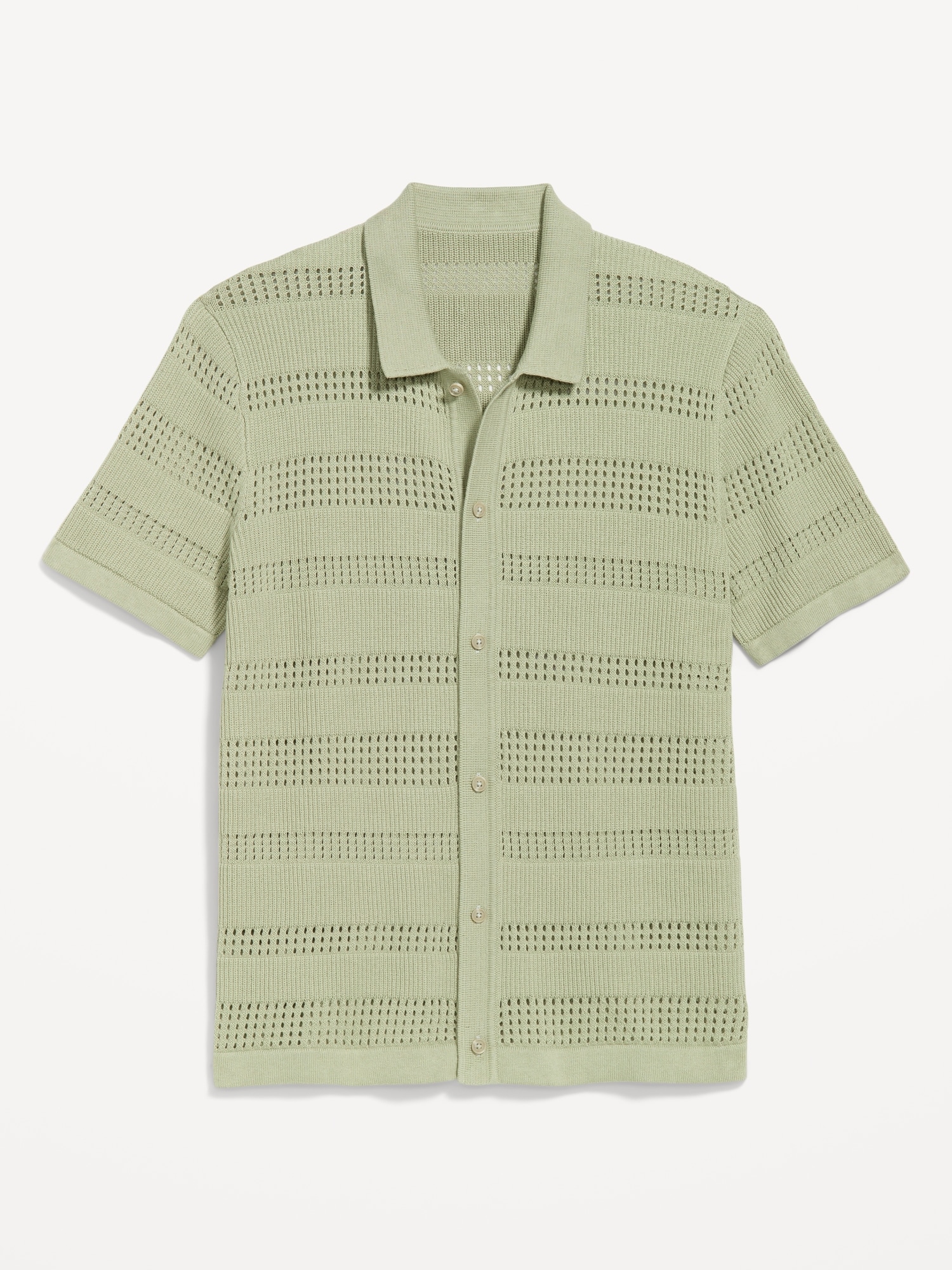 Short-Sleeve Open-Knit Sweater Shirt