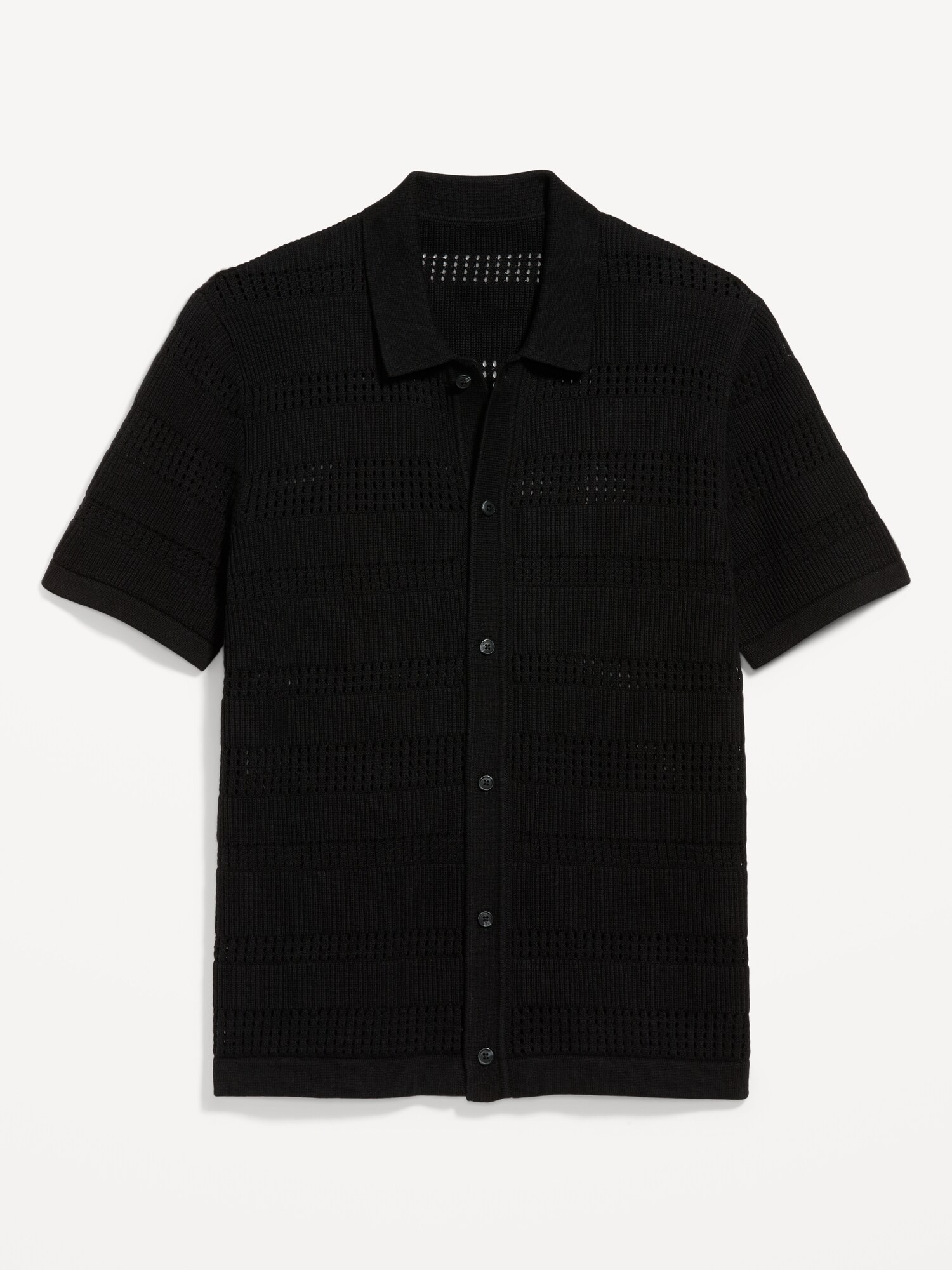 Мужской свитер Old Navy Short-Sleeve Open-Knit Sweater Shirt, цвет: Чёрный — фото 4