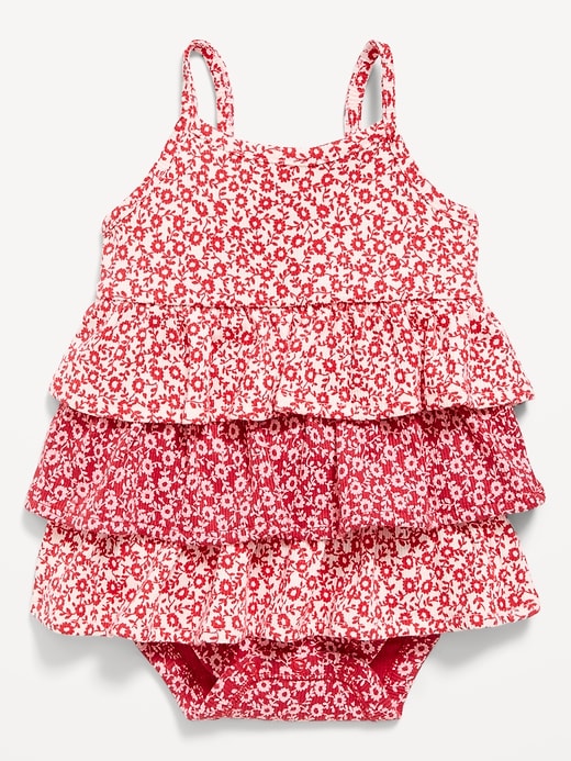 Image number 1 showing, Printed Ribbed Tiered Bodysuit Dress for Baby