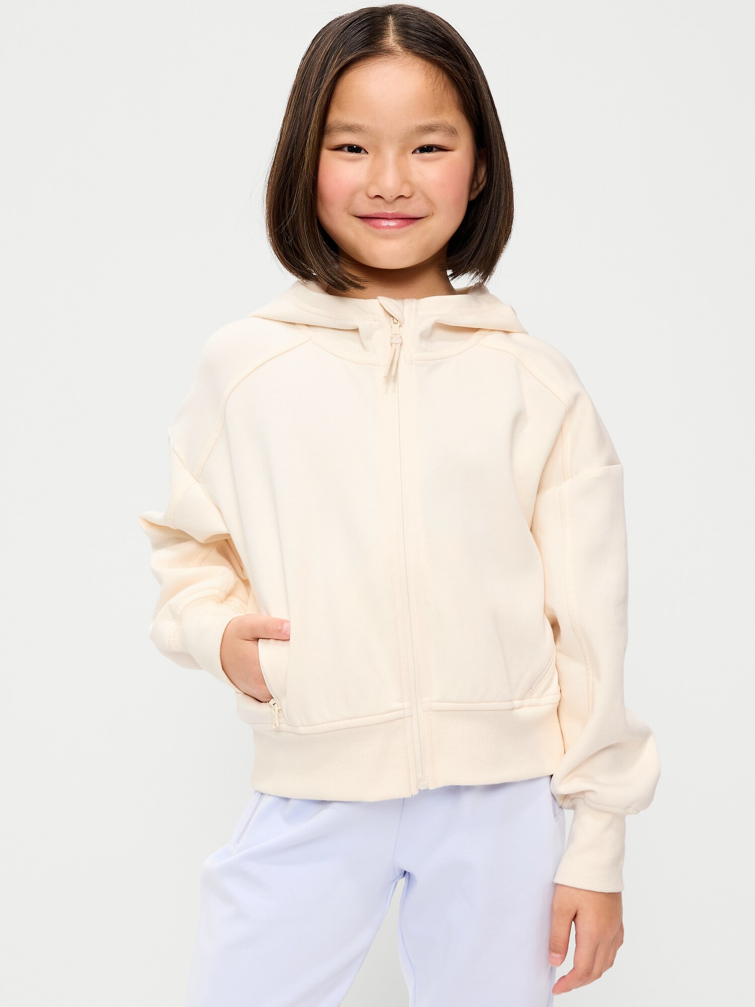 Худи Old Navy Oversized Dynamic Fleece Full-Zip для девочек, цвет: Creme De La Creme — фото 3
