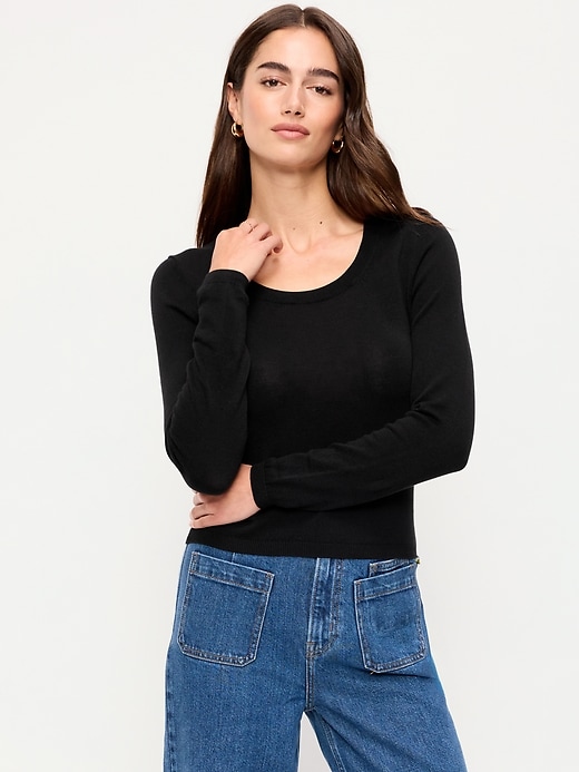 Image number 1 showing, Fitted Scoop-Neck Cropped Jersey Sweater