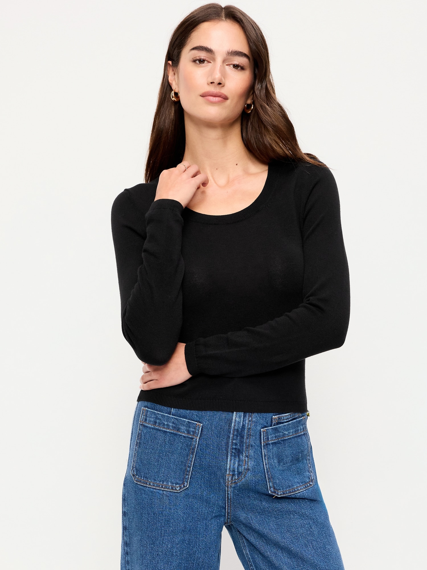Fitted Scoop-Neck Cropped Jersey Sweater