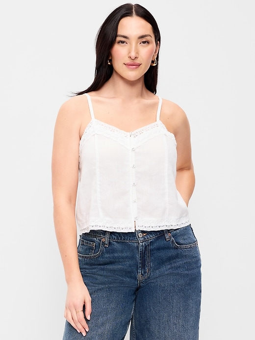 Image number 5 showing, Lace-Trim Linen-Blend Cami Tank Top
