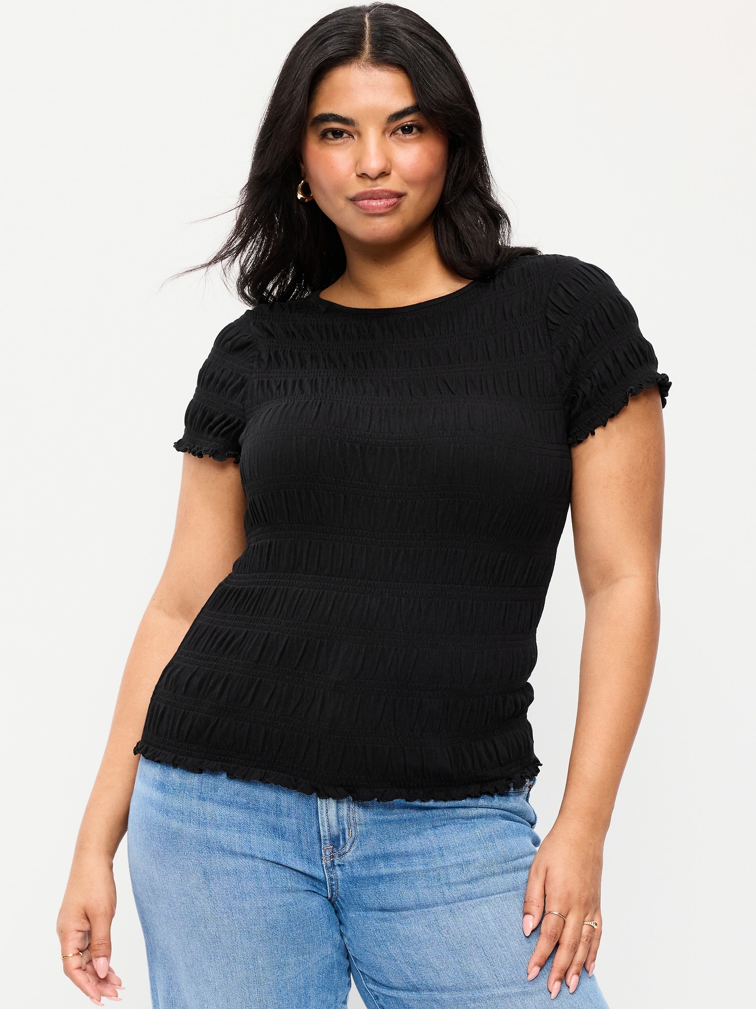 Slit-Neck Smocked Top