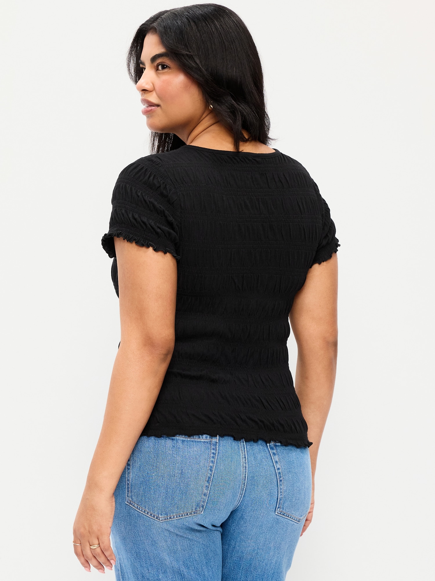 Slit-Neck Smocked Top