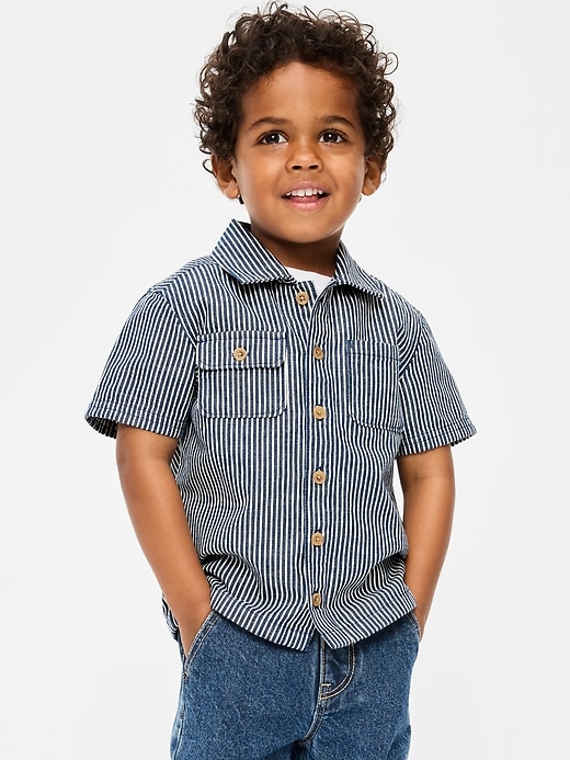 Image number 1 showing, Short-Sleeve Striped Utility Shirt for Toddler Boys