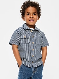 Image number 1 showing, Short-Sleeve Striped Utility Shirt for Toddler Boys