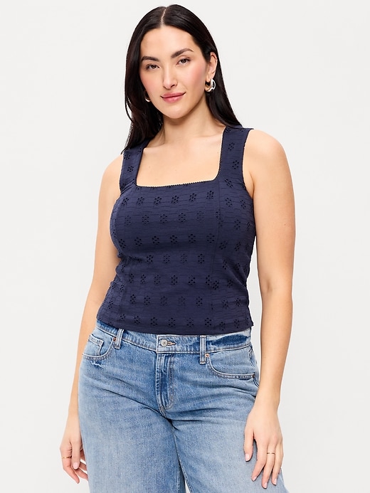 Image number 6 showing, Seamed-Bodice Eyelet Tank Top