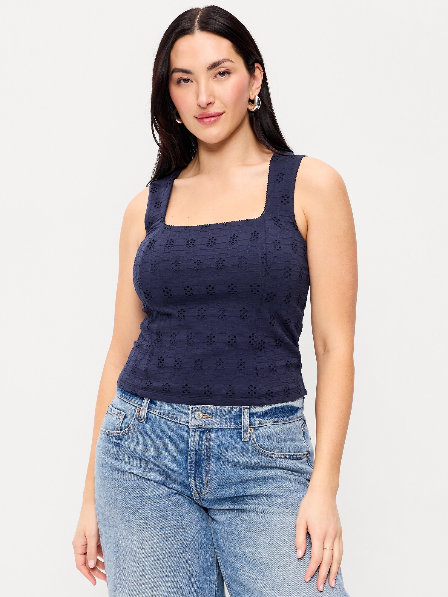 Женский топ Old Navy Seamed-Bodice Eyelet Tank Top, цвет: Arctic Depth — фото 6