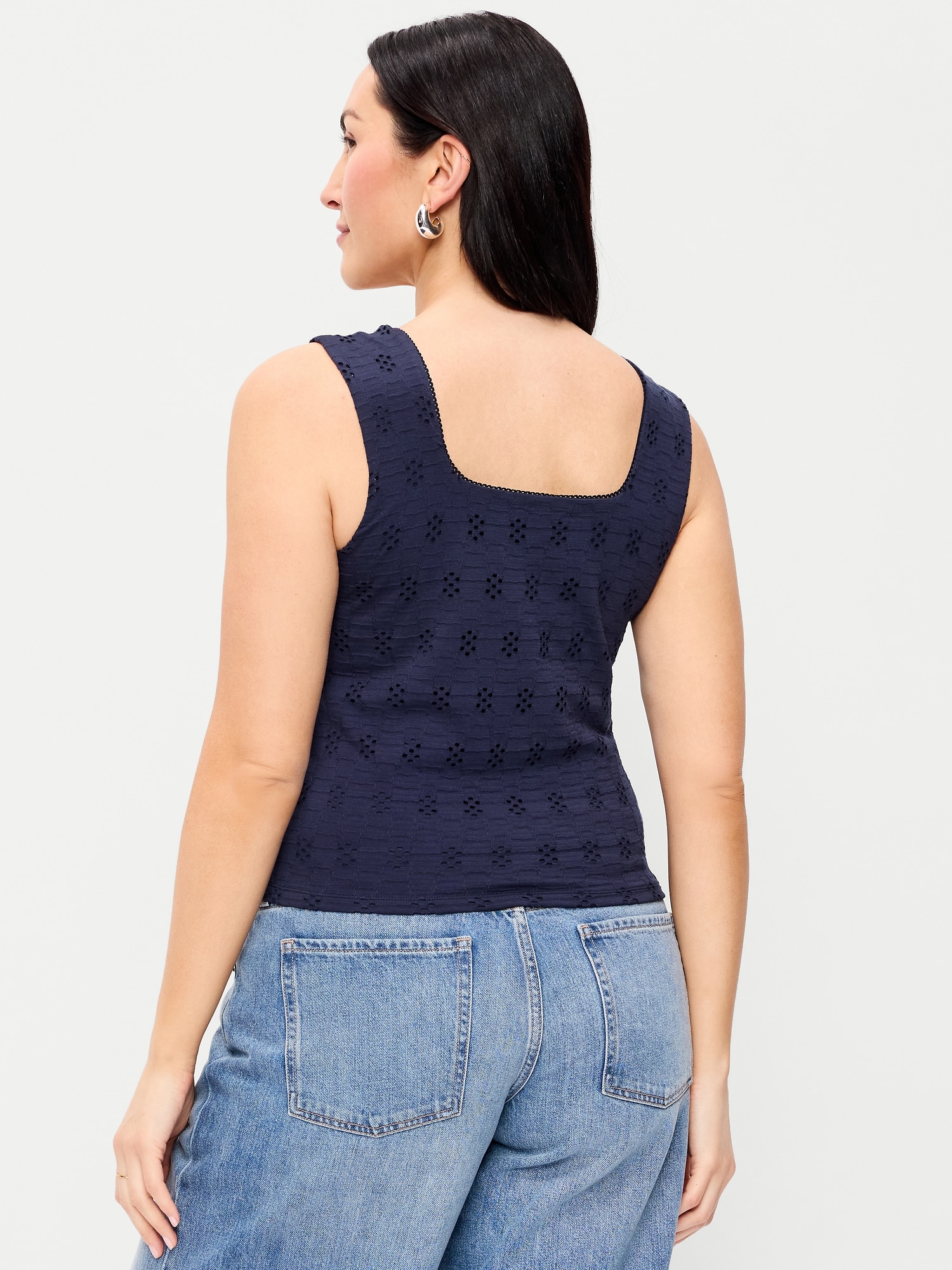 Seamed-Bodice Eyelet Tank Top