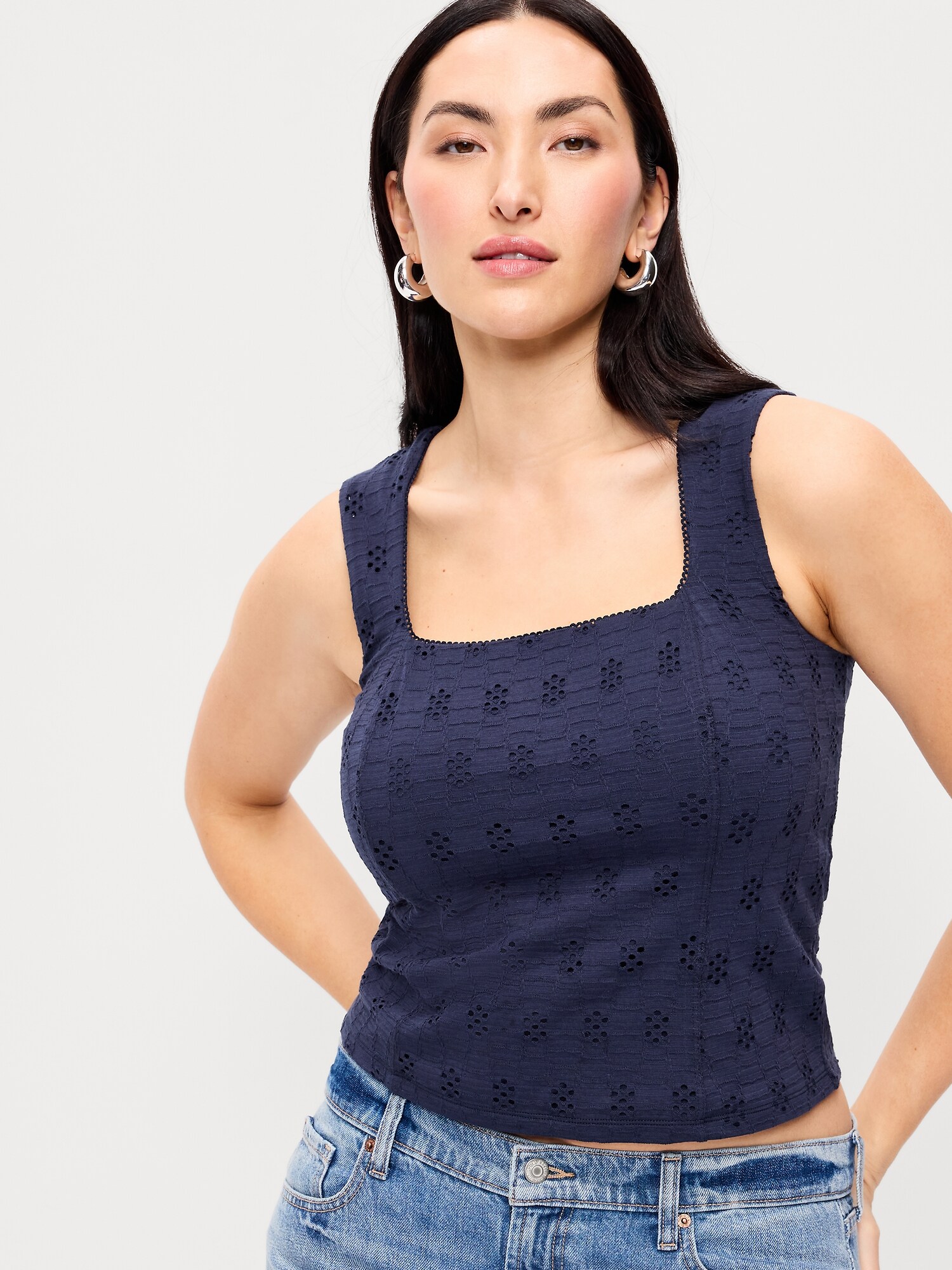 Женский топ Old Navy Seamed-Bodice Eyelet Tank Top, цвет: Arctic Depth — фото 3