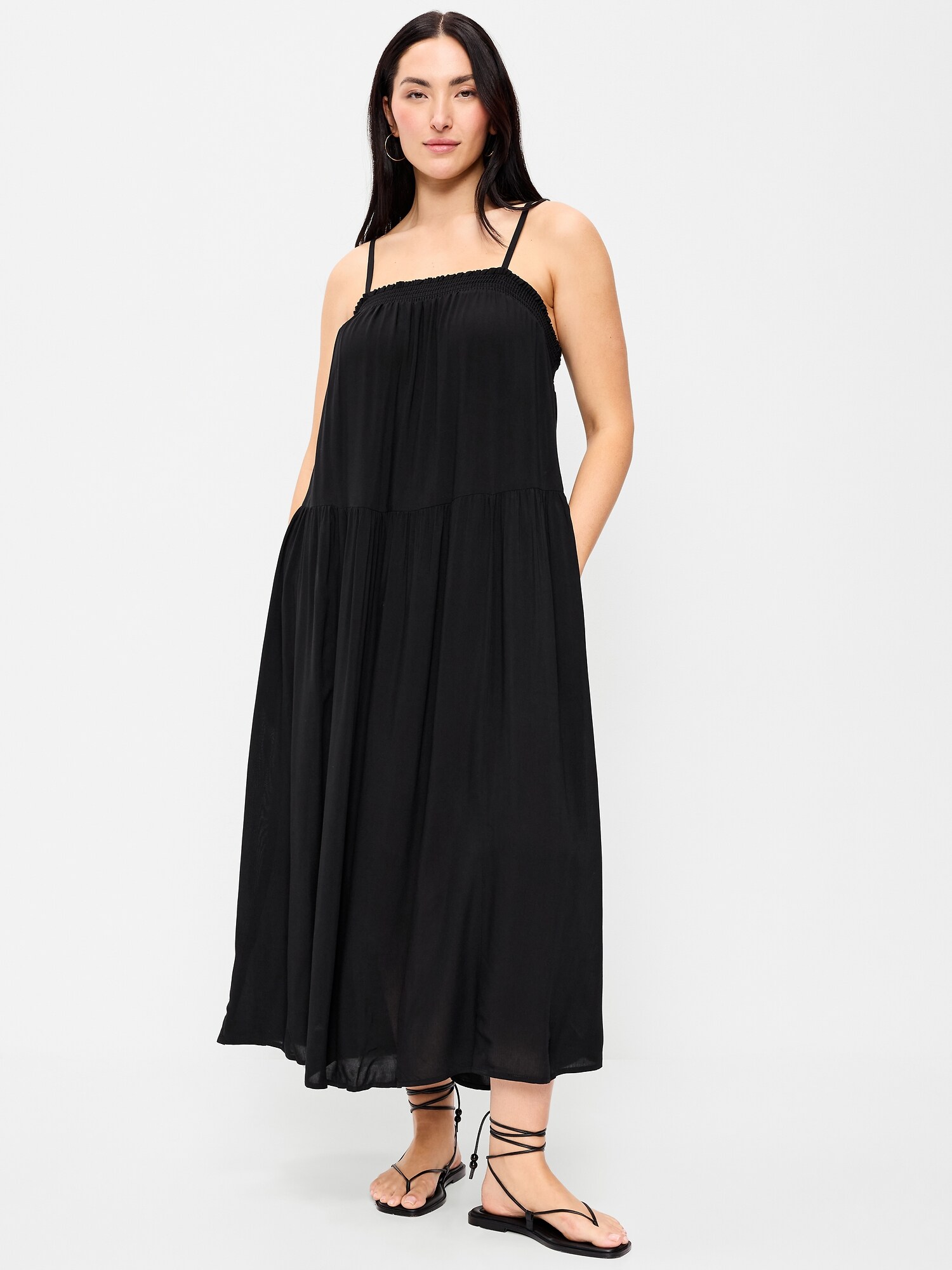Женское платье Old Navy Airy Smocked Maxi, цвет: Чёрный — фото 6