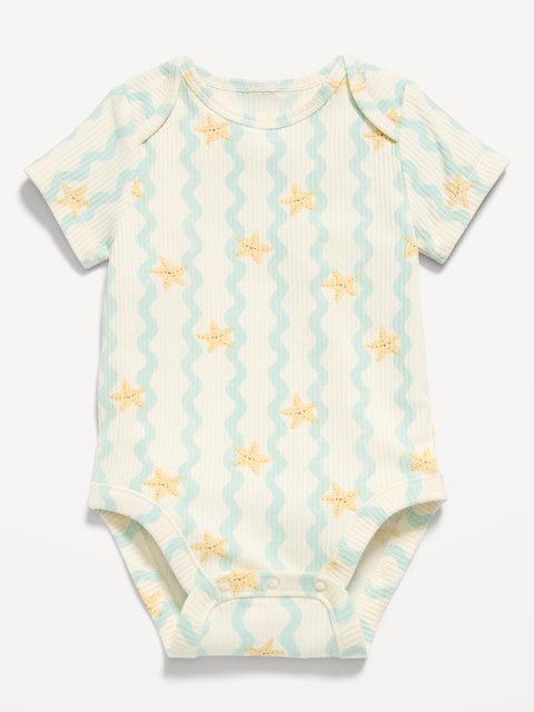 Printed Short-Sleeve Ribbed Bodysuit for Baby