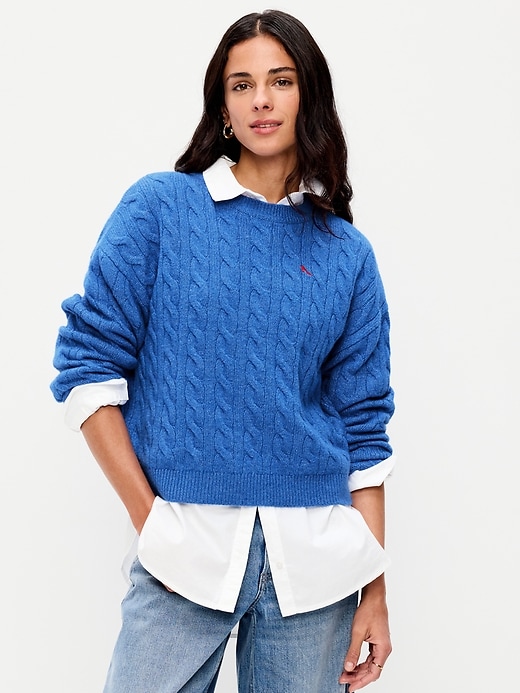 Image number 1 showing, Old Navy x The Devil Wears Prada SoSoft Cerulean Cable-Knit Sweater
