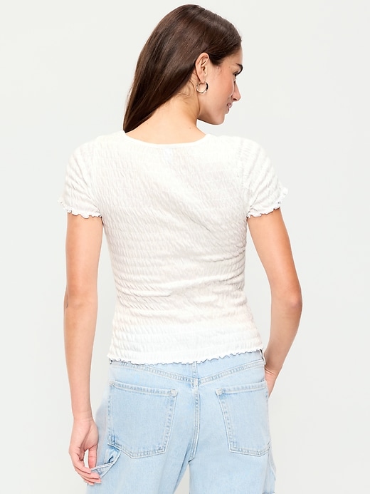 Image number 2 showing, Slit-Neck Smocked Graphic Top