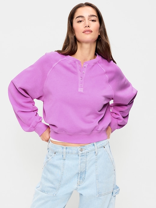 Image number 1 showing, SoComfy Oversized Button-Front Sweatshirt