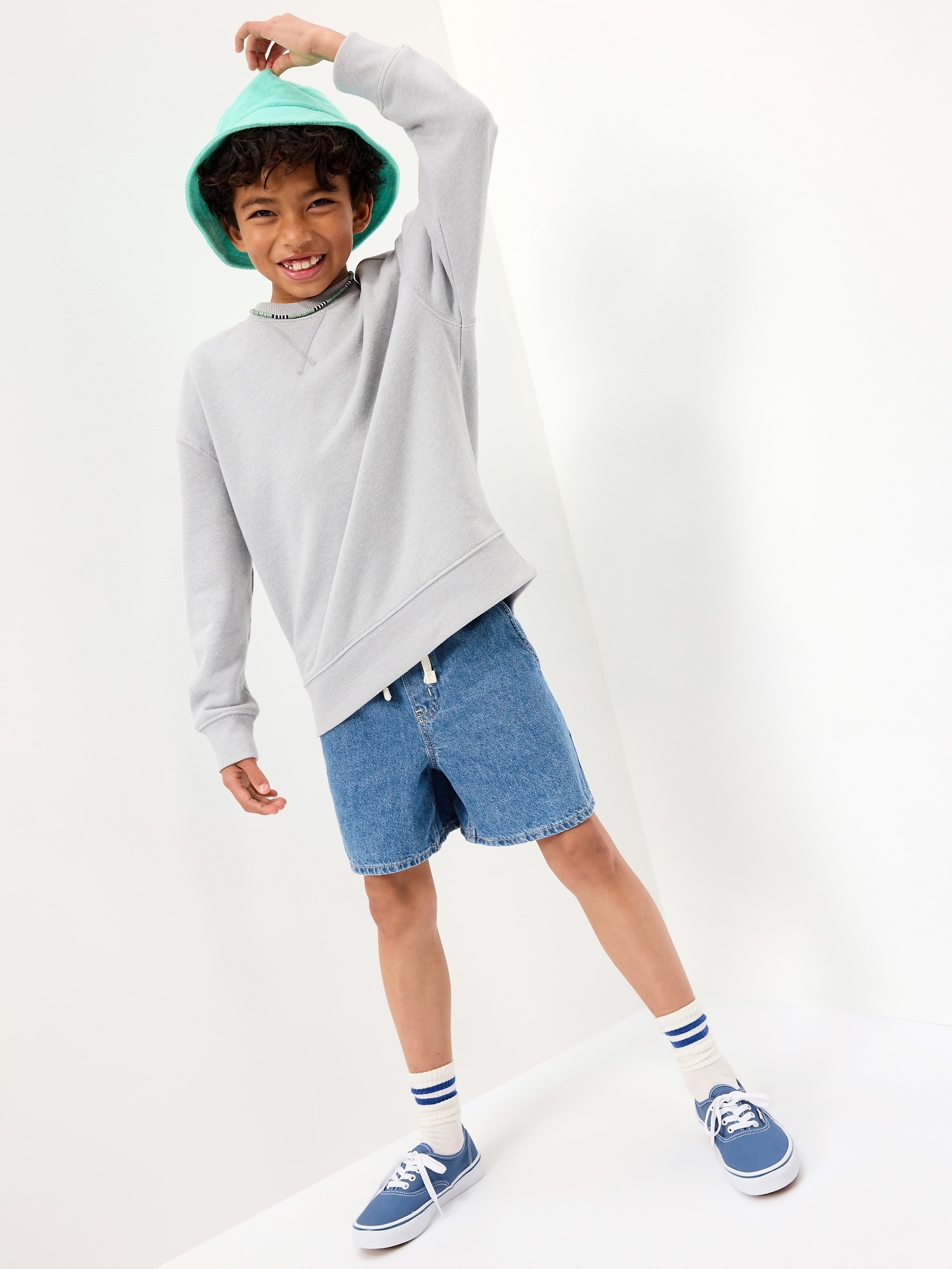 Above Knee Super Baggy Pull-On Jean Shorts for Boys