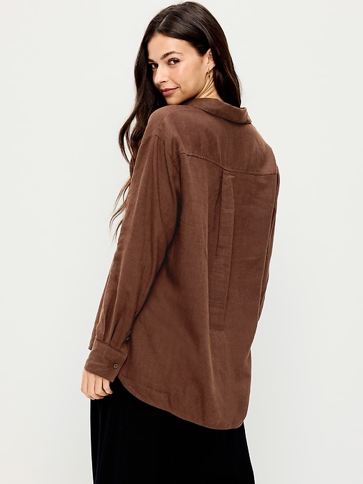 Image number 2 showing, Linen-Blend Loose Button-Down Shirt