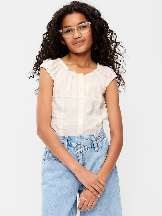 Fitted Button-Front Poplin Top for Girls