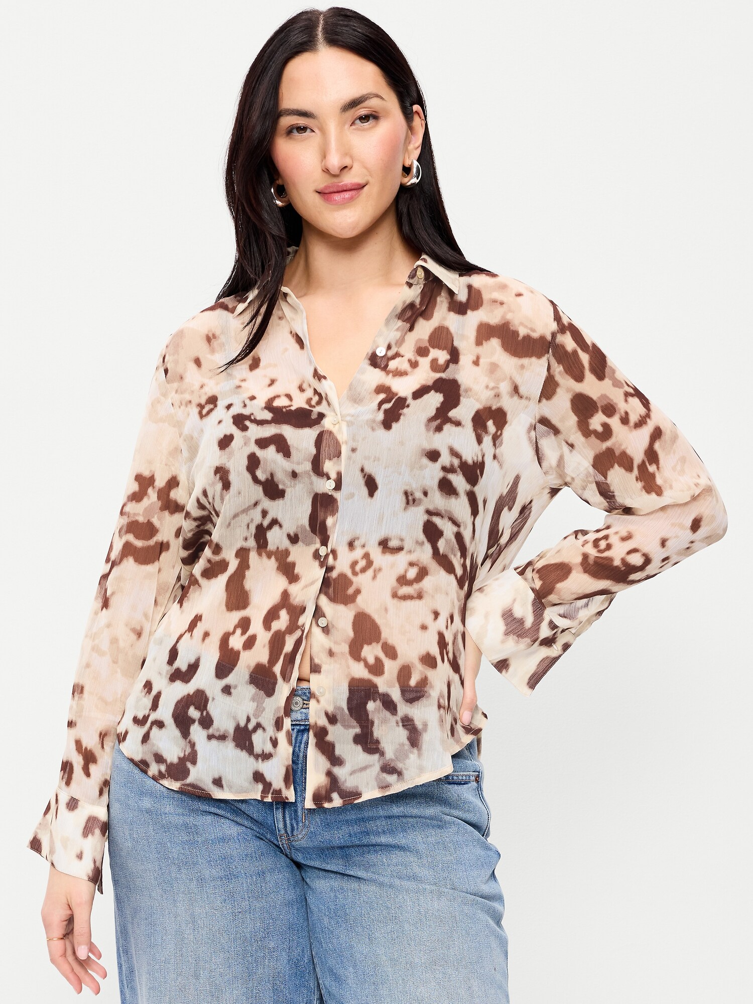 Женская рубашка Old Navy Chiffon Sheer Button-Down, цвет: С принтом — фото 4