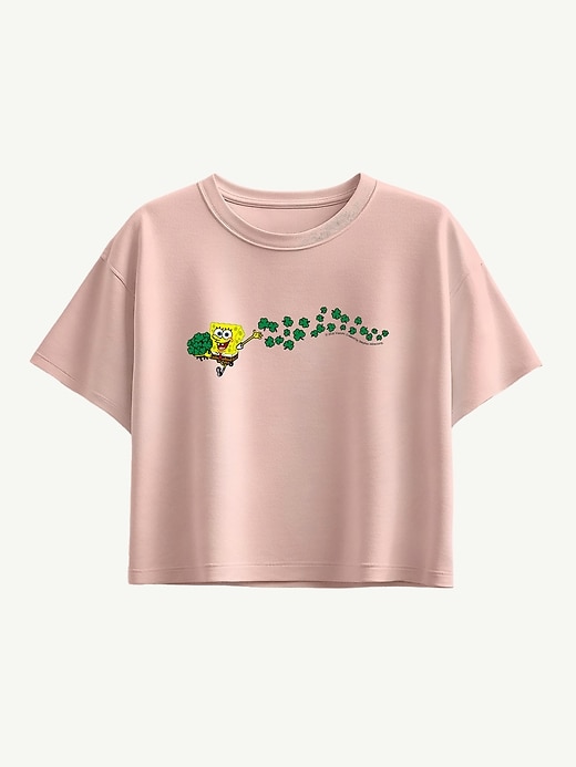 Image number 1 showing, Spongebob SquarePants Shamrocks Short Sleeve Boxy Graphic T-Shirt For Girls
