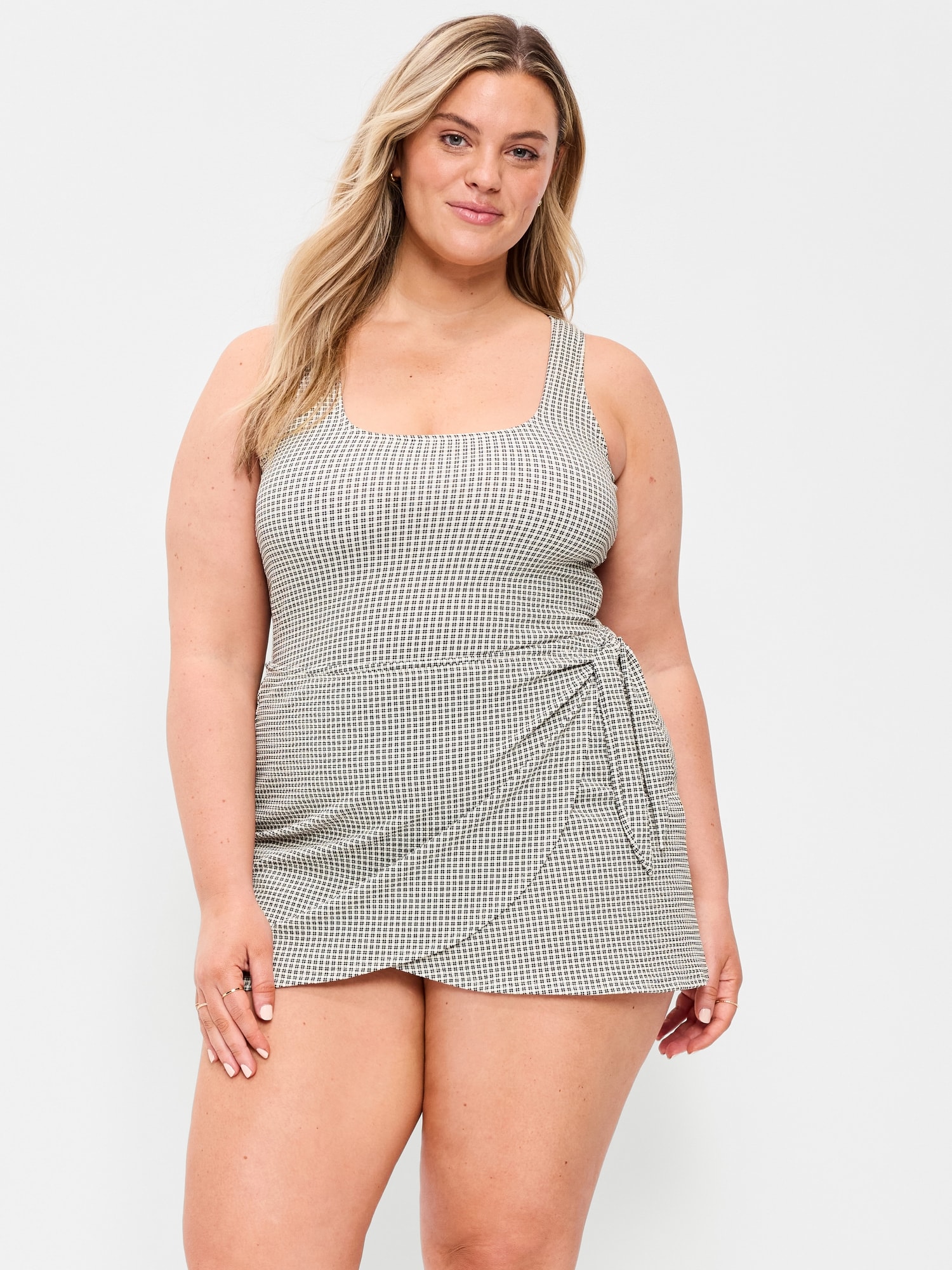 Pique Side-Tie Swim Dress