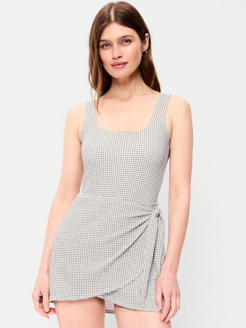 Pique Side-Tie Swim Dress