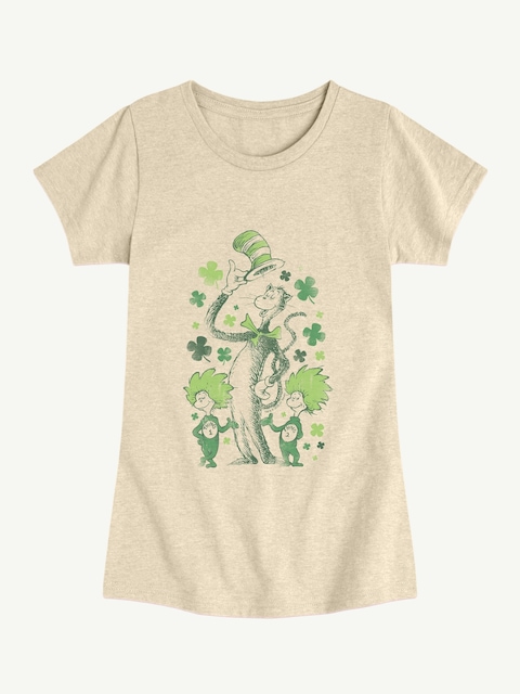 Dr Seuss Cat In The Hat Shamrocks Short Sleeve Graphic T-Shirt For Girls