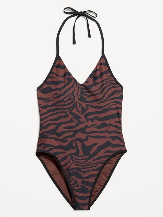 Image number 4 showing, Pique V-Neck Halter Swimsuit
