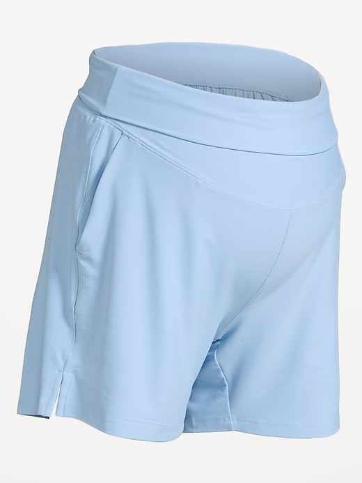 Image number 2 showing, Maternity Rollover-Waist PowerSoft Shorts -- 5-inch inseam