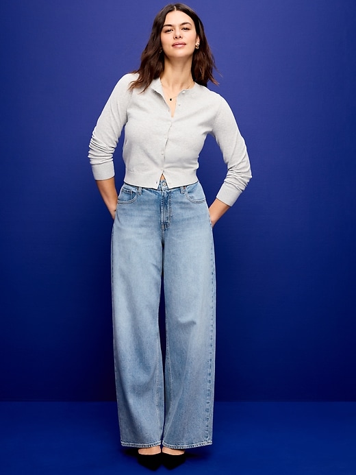 Image number 5 showing, High-Waisted Baggy Wide-Leg Stretch Jeans