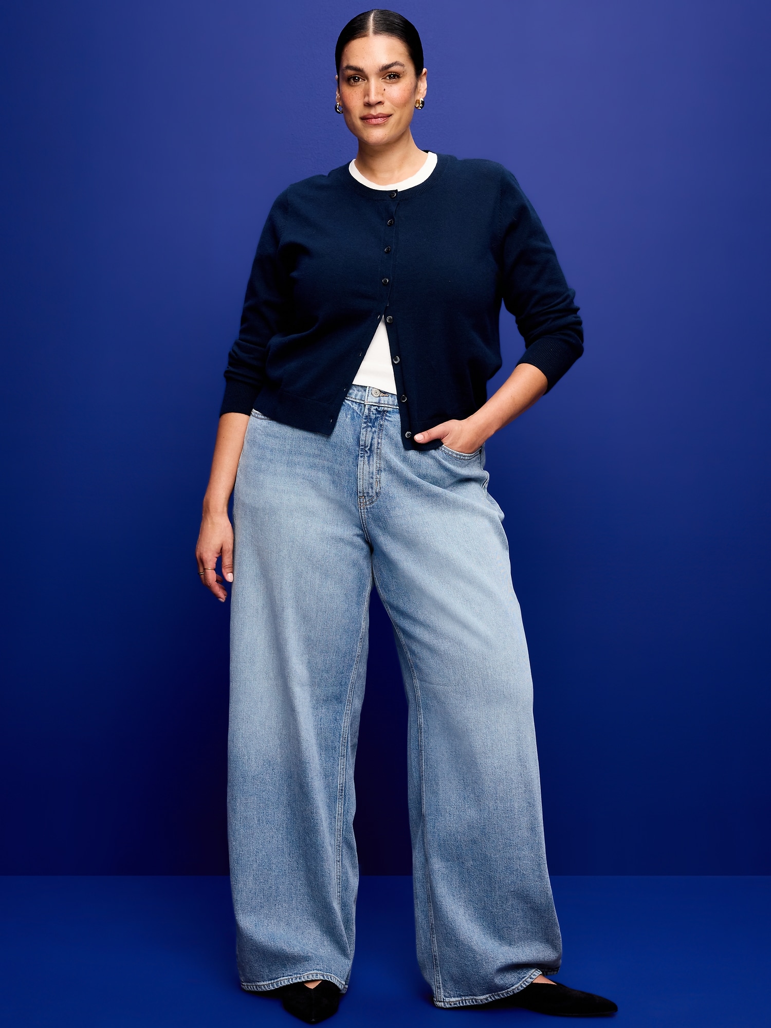 High-Waisted Baggy Wide-Leg Stretch Jeans