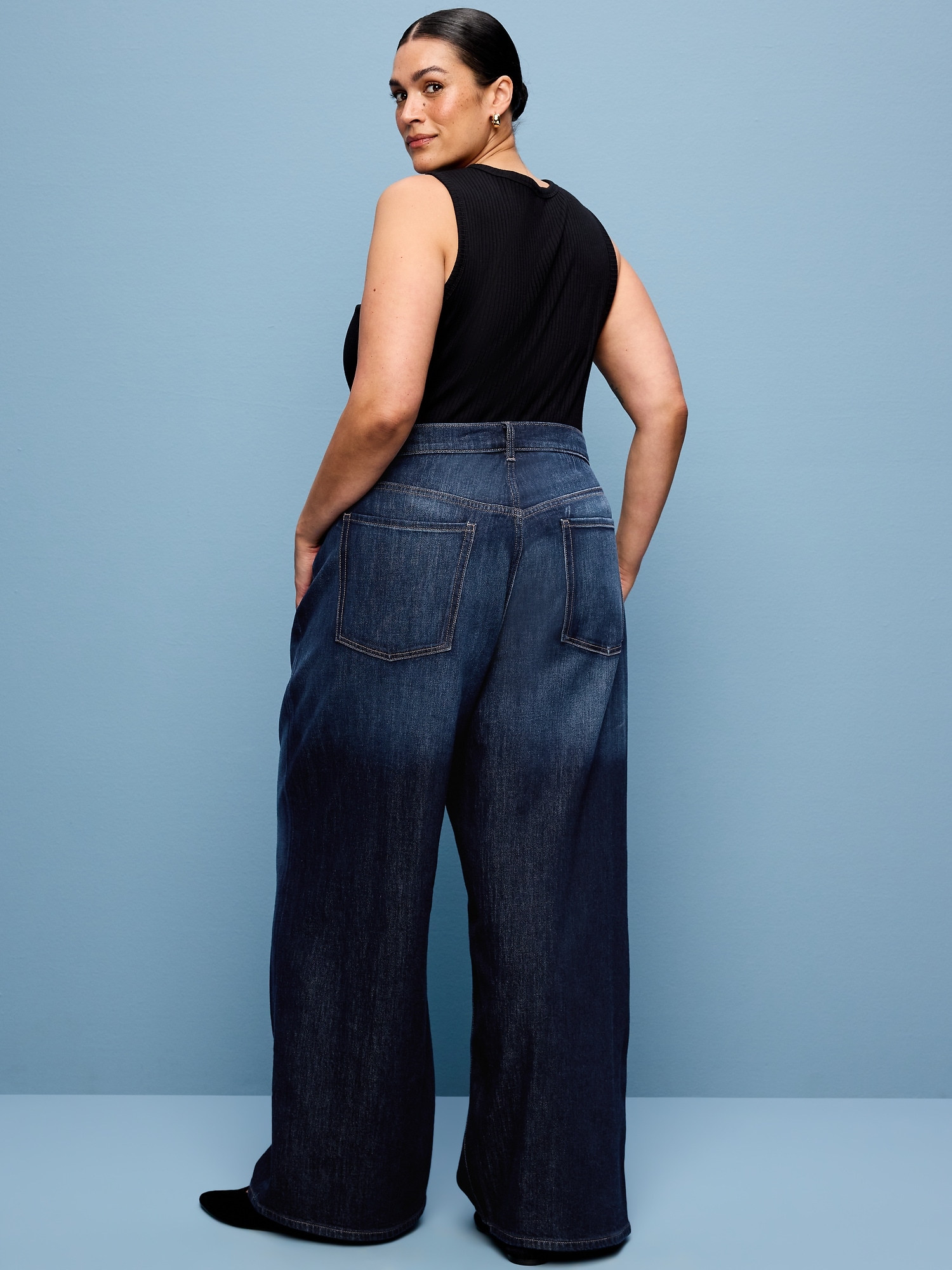 High-Waisted Baggy Wide-Leg Stretch Jeans