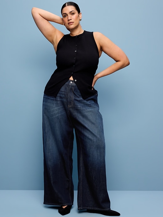 Image number 7 showing, High-Waisted Baggy Wide-Leg Stretch Jeans