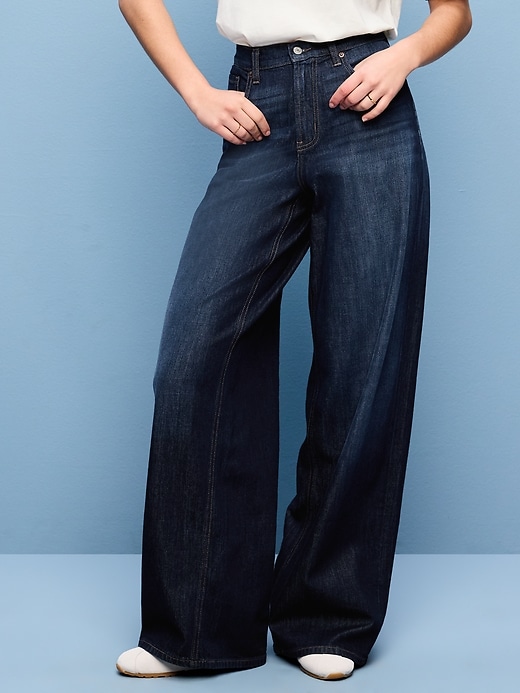 Image number 2 showing, High-Waisted Baggy Wide-Leg Stretch Jeans