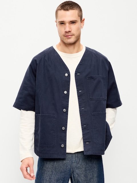 Oversized Short-Sleeve Chore Shirt