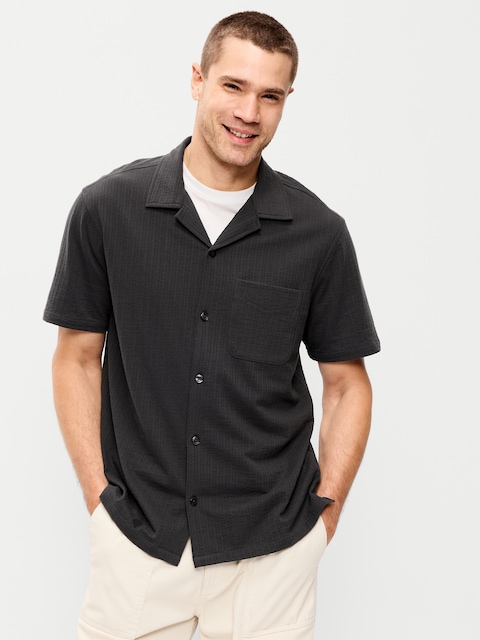 Short-Sleeve Textured Camp Shirt