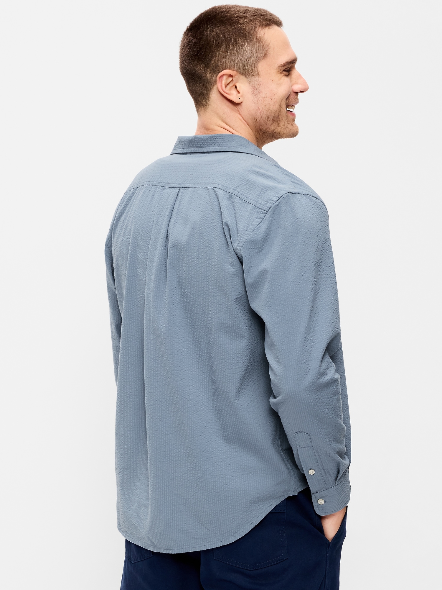 Мужская рубашка Old Navy Long-Sleeve Seersucker Pocket, цвет: Океанский — фото 2