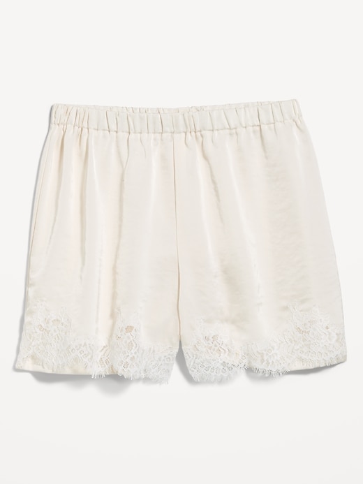 Image number 4 showing, High-Waisted Lace-Trim Satin Shorts