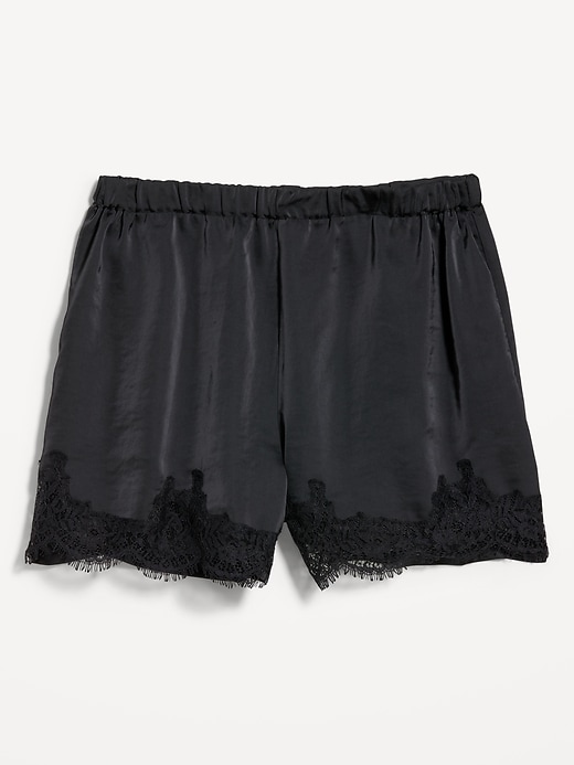 Image number 4 showing, High-Waisted Lace-Trim Satin Shorts
