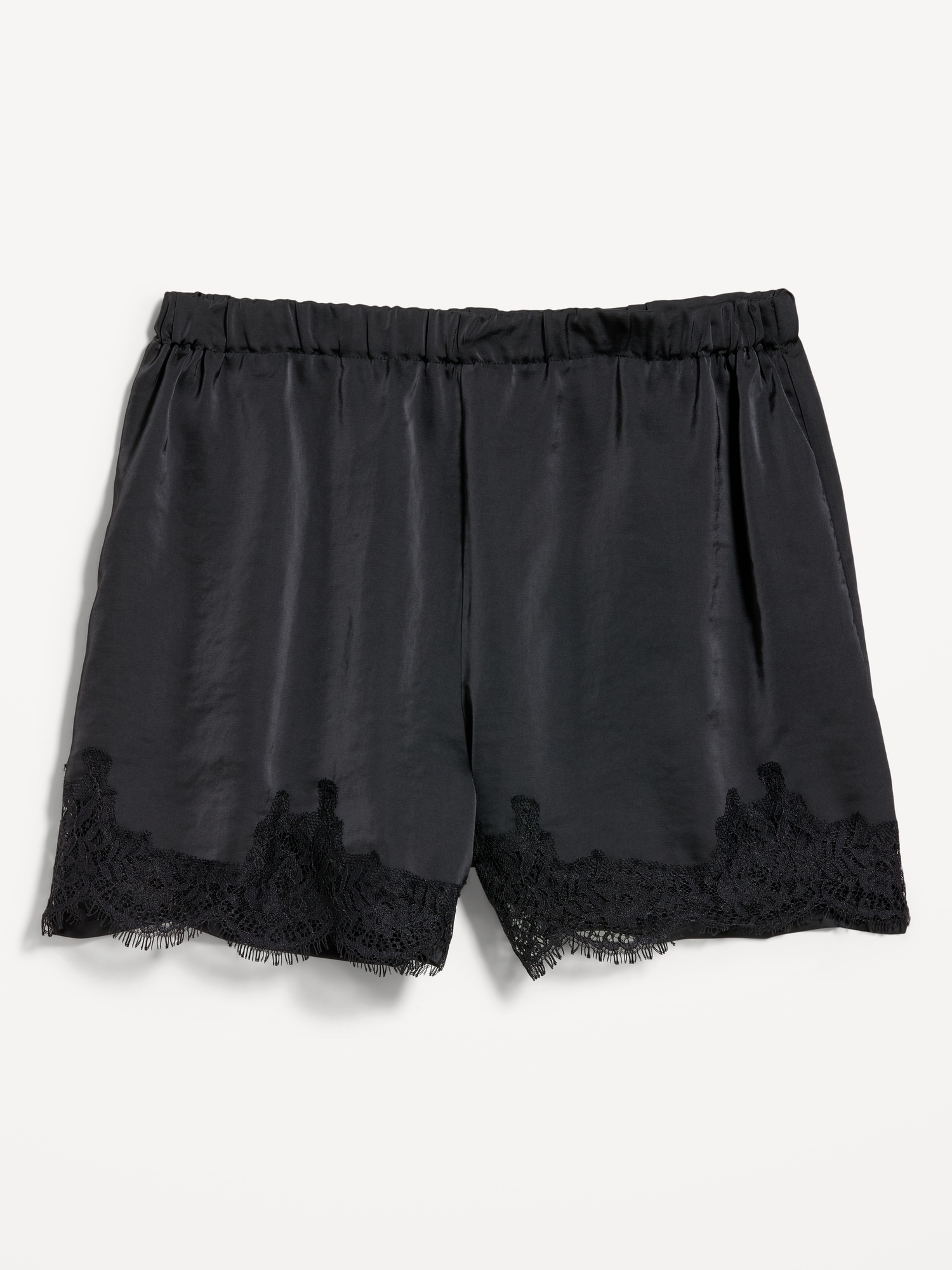 High-Waisted Lace-Trim Satin Shorts