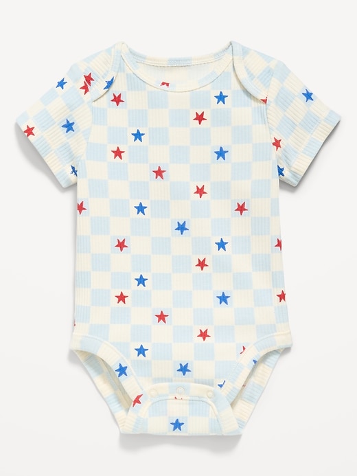 Image number 1 showing, Printed Short-Sleeve Ribbed Bodysuit for Baby
