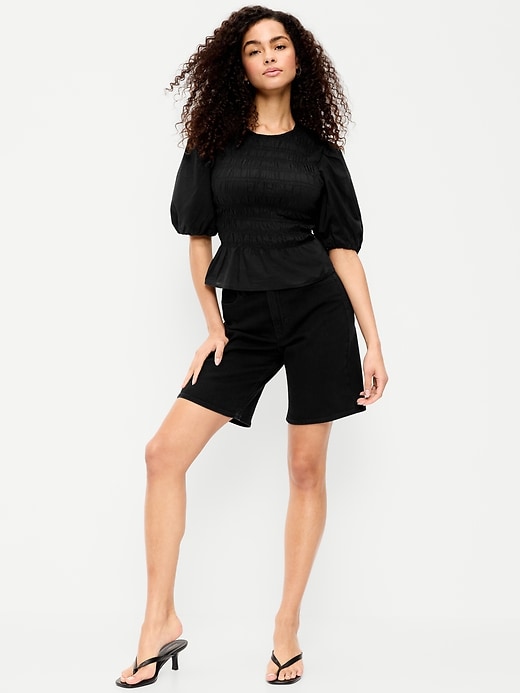 Image number 1 showing, High-Waisted Wow Jean Shorts -- 9-inch inseam