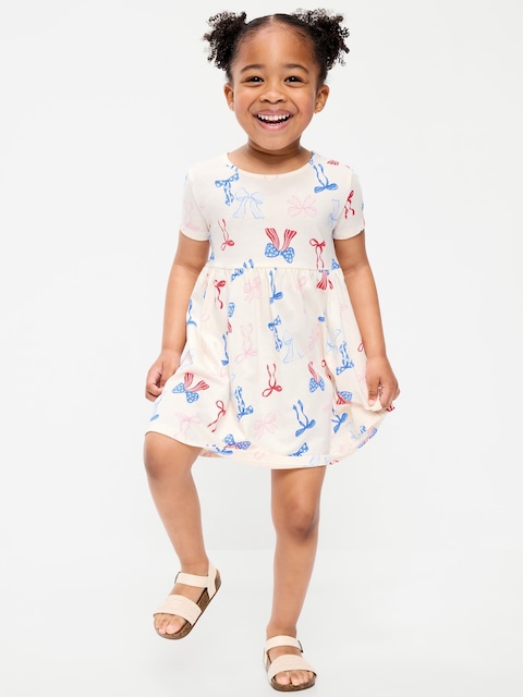 Printed Short-Sleeve Jersey-Knit Dress for Toddler Girls