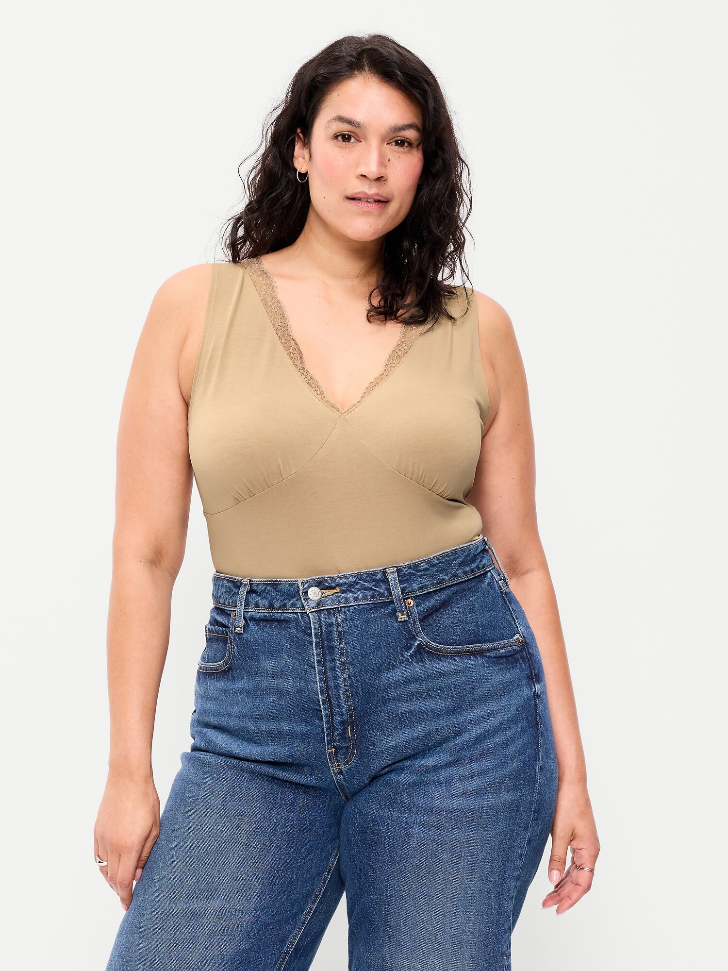 Sleeveless Lace-Trim V-Neck Top