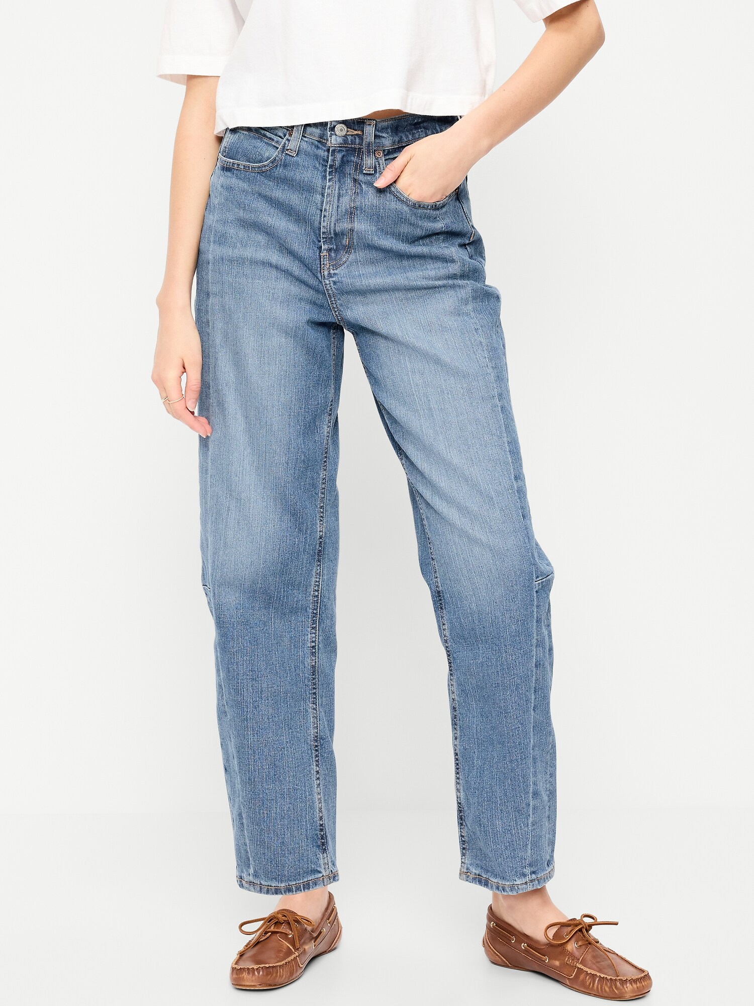 Женские джинсы Old Navy High-Waisted Baggy Barrel Ankle, цвет: Синий — фото 2