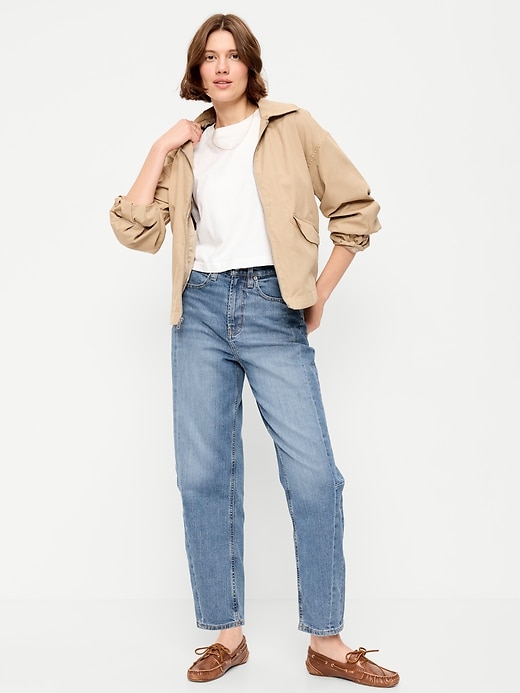 Image number 1 showing, High-Waisted Barrel Ankle Jeans