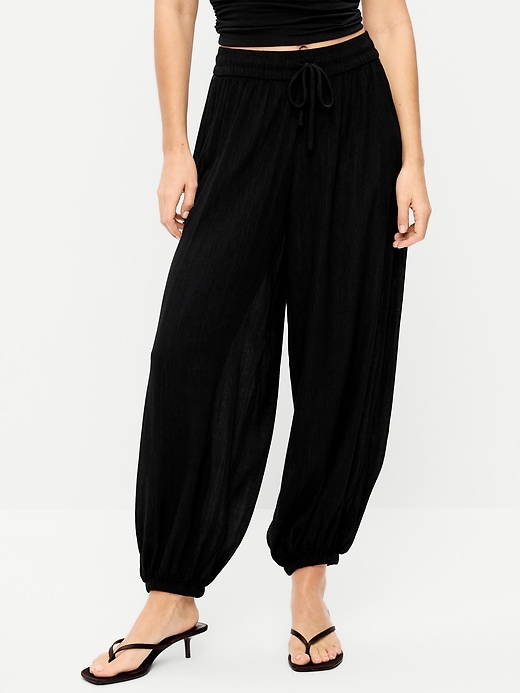 Image number 2 showing, High-Waisted Crinkle Chiffon Harem Pants