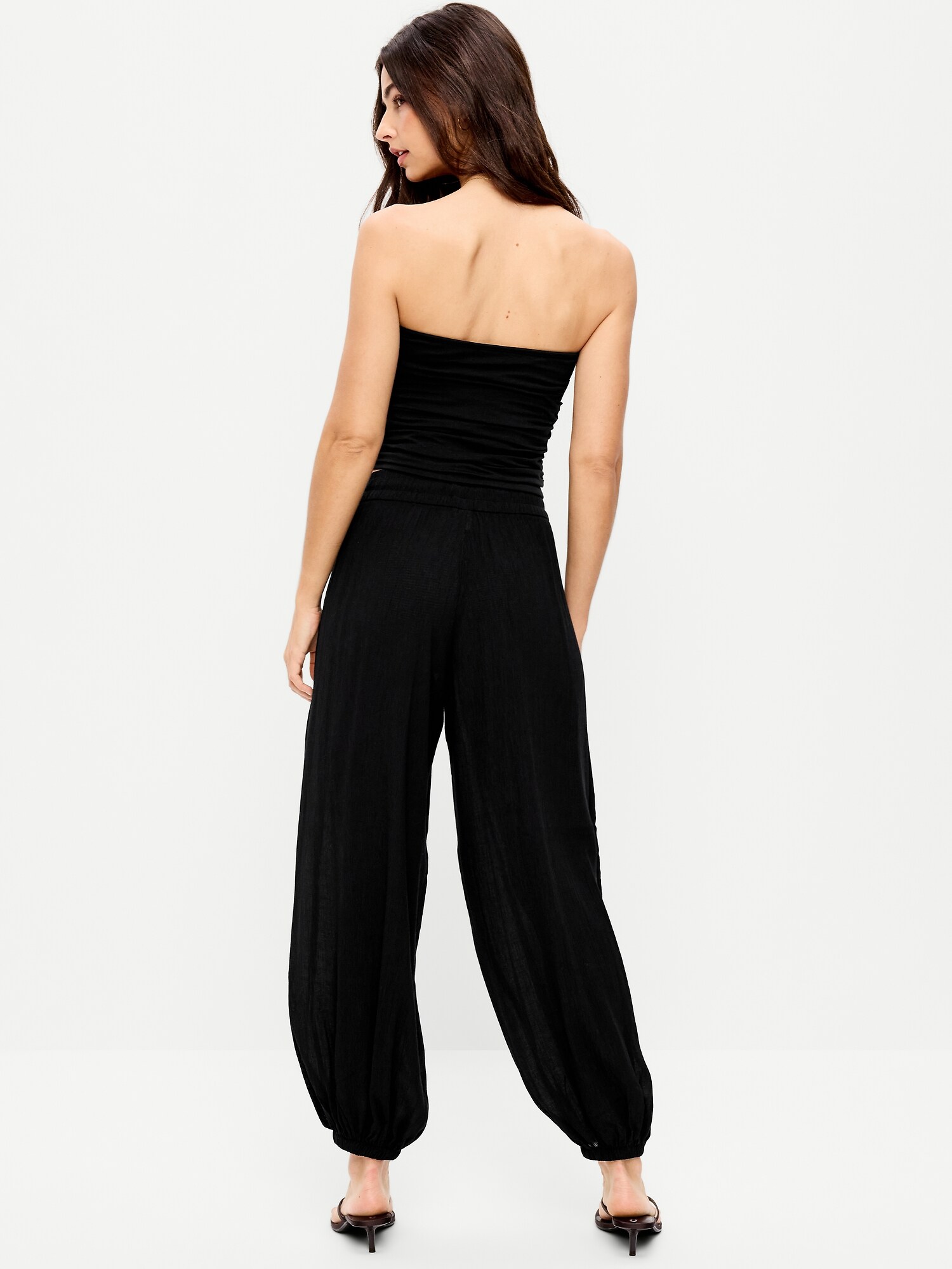 Женские брюки Old Navy High-Waisted Sheer Crinkle Crepe Harem, цвет: Чёрный — фото 3